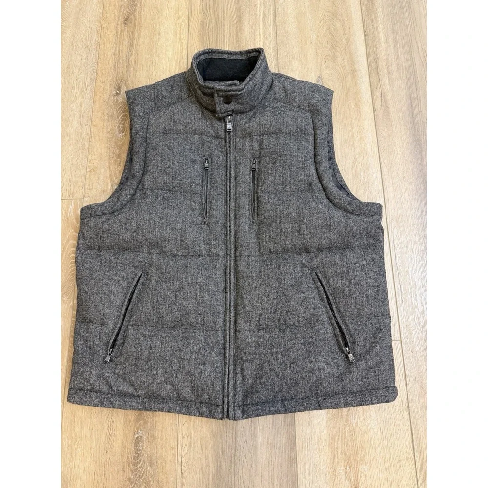 Michael Kors Full Zip Herringbone Wool Gray Black Down Puffer Vest Men XXL‎